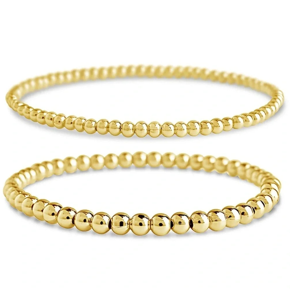 14K Yellow Gold-Filled 3 mm Elastic Bead 6 1/2" Bracelet - Picture 3 of 4